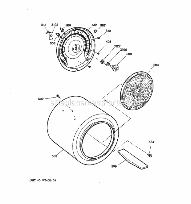 GE DIST333JTAWW Electric Dryer Drum Diagram