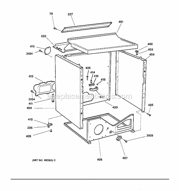 GE DJSR473ET2WW Electric Dryer Cabinet Diagram