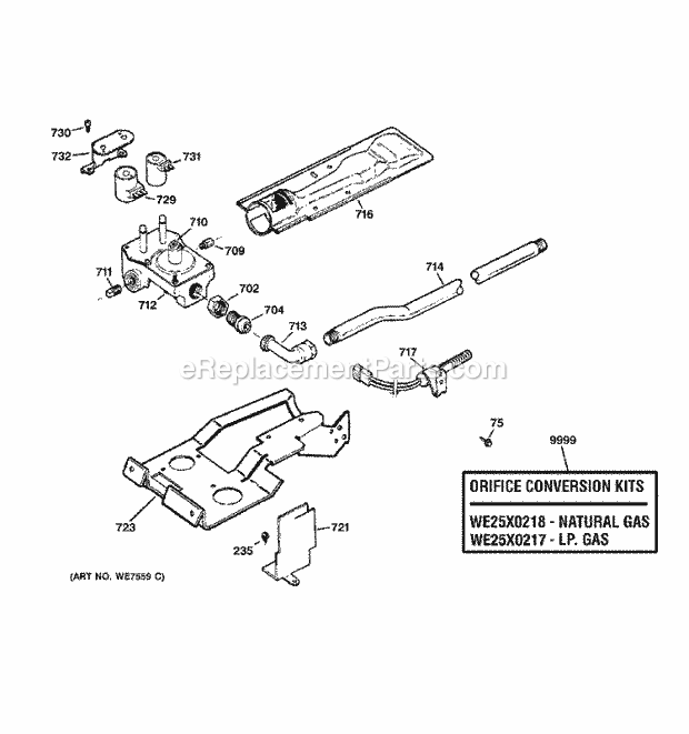 GE DJXR433GC2WW Gas Dryer Gas Valve & Burner Assembly Diagram