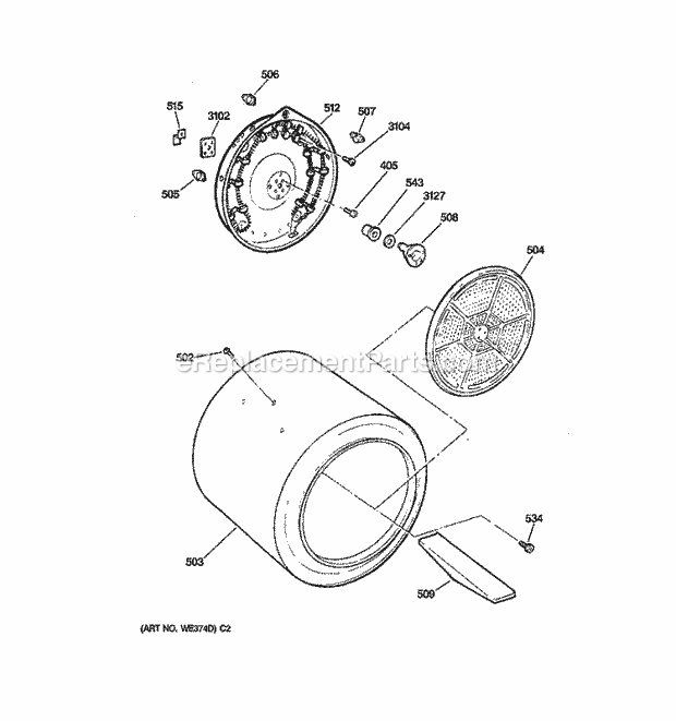 GE DJXR473EV0AA Electric Dryer Drum Diagram