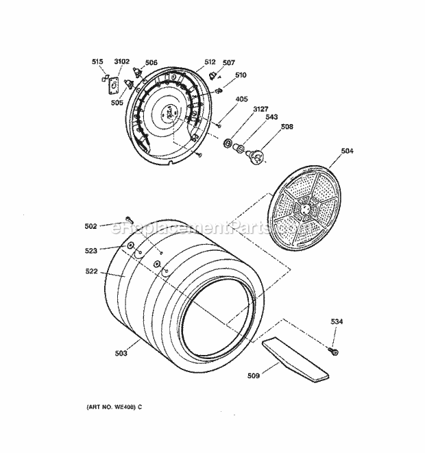 GE DNCK440EA0WC Electric Dryer Drum Diagram