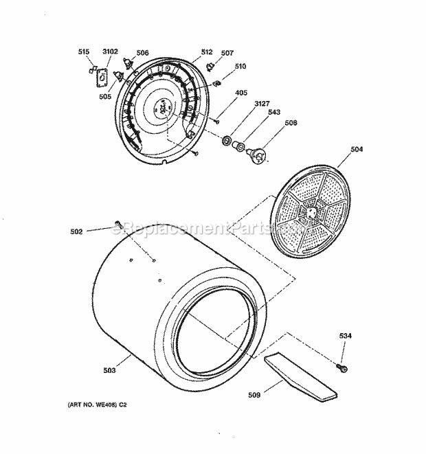 GE DNSR473EW1WW Electric Dryer Drum Diagram