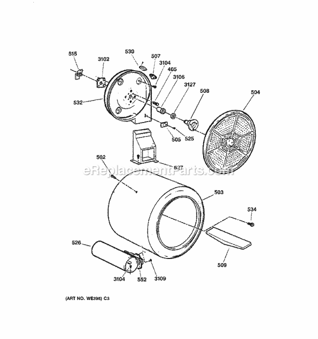 GE DNXR473GW0WW Gas Dryer Drum Diagram