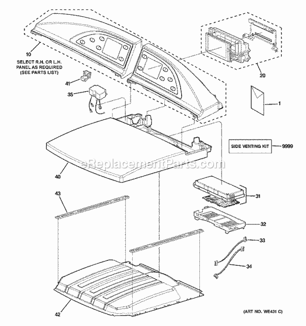 GE DPGT750EC2PL Electric Dryer Controls & Top Panel Diagram