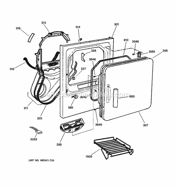 GE DPSE592EA2WW Electric Dryer Front Panel & Door Diagram