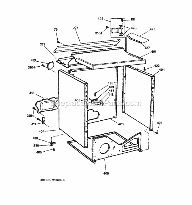 GE DPSF495EW0WW Electric Dryer Cabinet Diagram