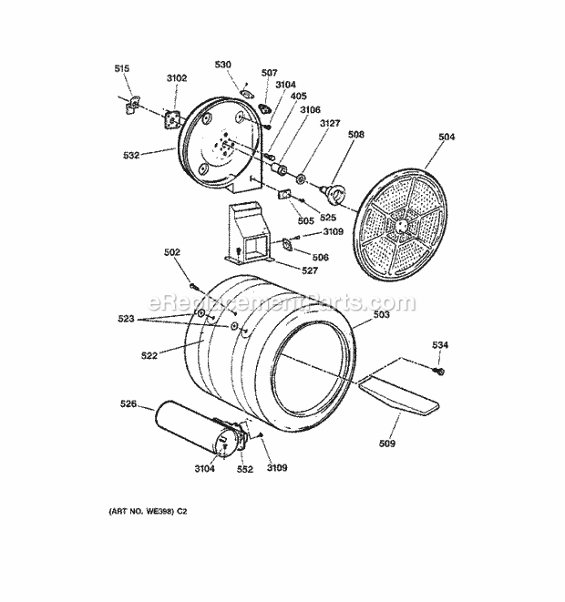 GE DPSF505GW0WW Gas Dryer Drum Diagram