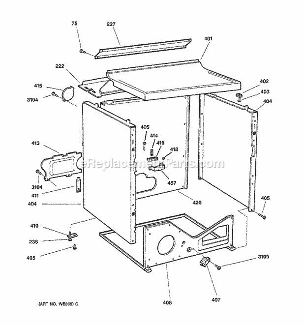 GE DPSQ475ET3WW Electric Dryer Cabinet Diagram