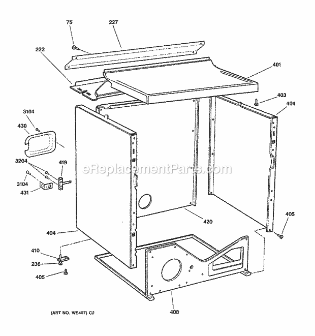 GE DPSR465EA0WW Electric Dryer Cabinet Diagram