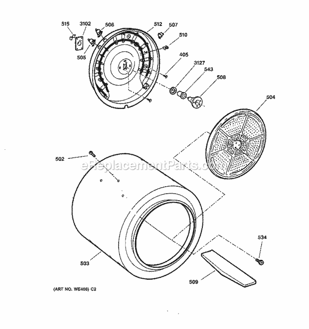 GE DPSR465EA0WW Electric Dryer Drum Diagram