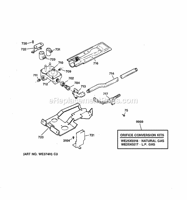 GE DPSR473GV0AA Gas Dryer Gas Valve & Burner Assembly Diagram