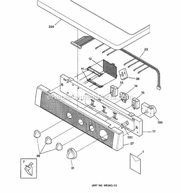 GE DPXH46GA0CC Gas Dryer Controls & Top Panel Diagram