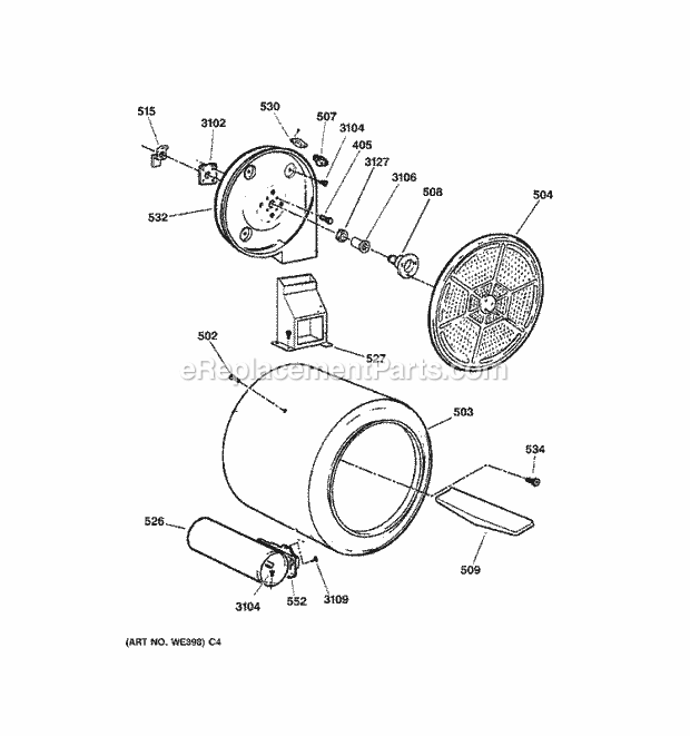 GE DPXR483GA1AA Gas Dryer Drum Diagram