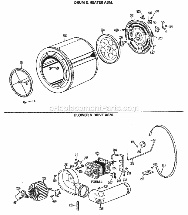 GE DRB2455RAL Electric Dryer Drum & Heater Asm. Diagram