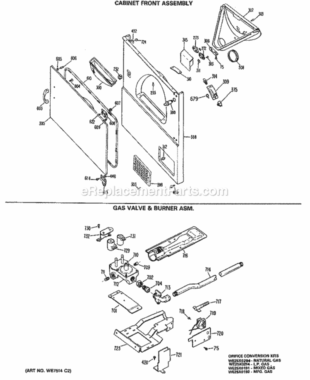 GE DRL2455RAL Gas Dryer Cabinet Front Assembly Diagram