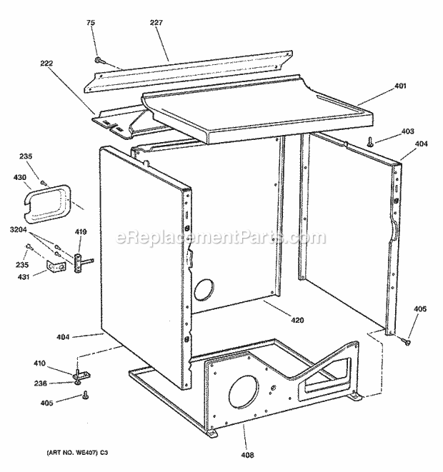 GE DS4500EB0WW Electric Dryer Cabinet Diagram