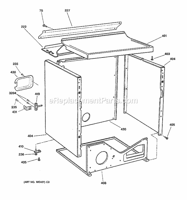 GE DS4500EY2WW Electric Dryer Cabinet Diagram