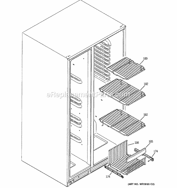 GE DSF25KGTABG Refrigerator T Series Freezer Shelves Diagram