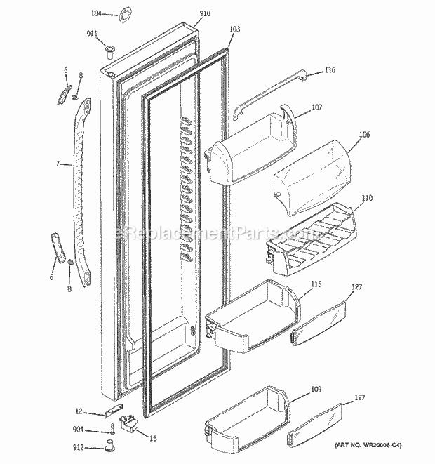 GE DSF25KGTBBG Refrigerator Fresh Food Door Diagram