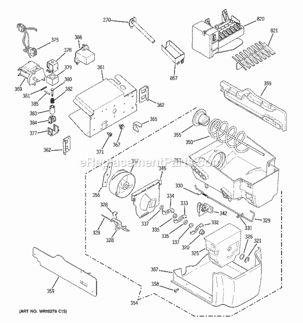 GE DSF25KGTBBG Refrigerator Ice Maker & Dispenser Diagram