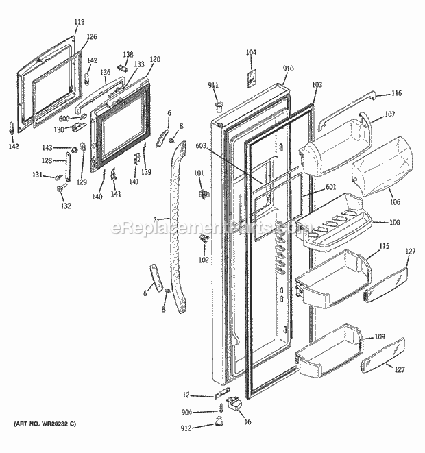 GE DSF26DHWABB Refrigerator W Series Fresh Food Door Diagram