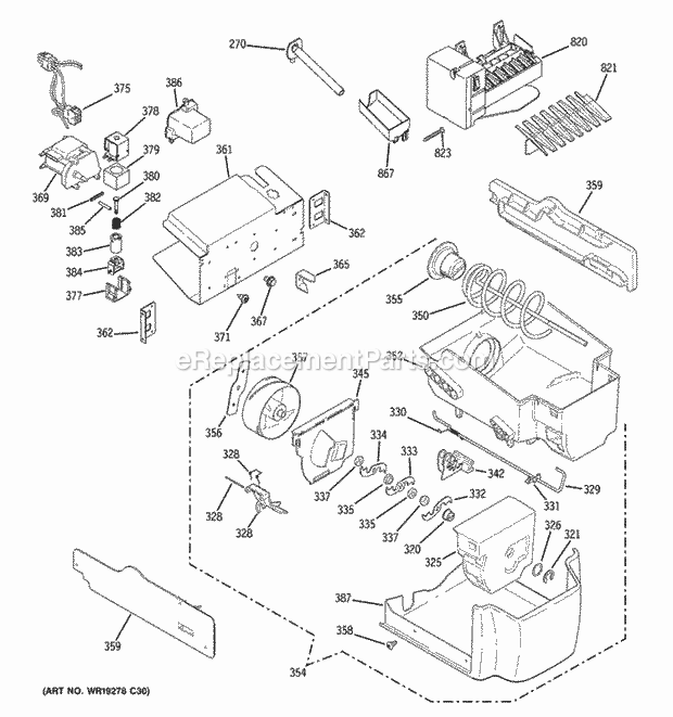 GE DSF26DHWABB Refrigerator W Series Ice Maker & Dispenser Diagram