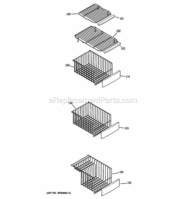 GE DSHF9NGYACWW Freezer Shelves Diagram