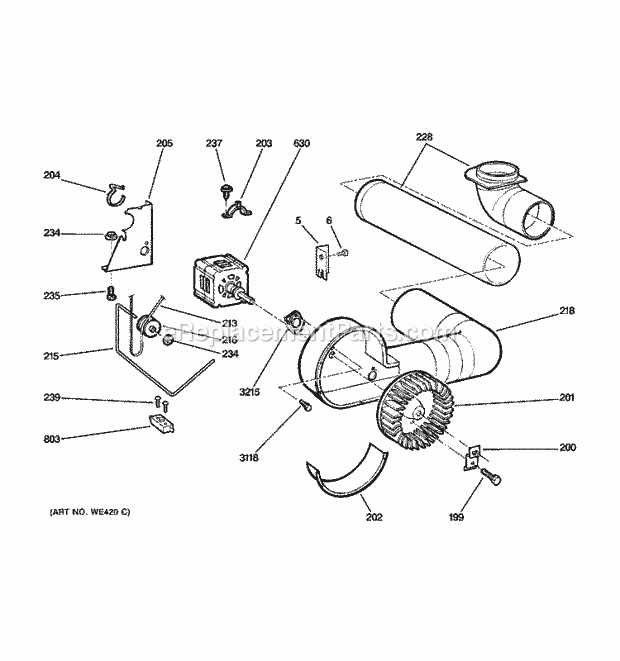 GE DSKS433EB0WH Electric Dryer Motor & Blower Diagram