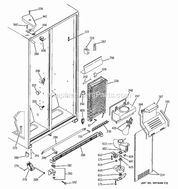 GE DSS25JFPAWW Refrigerator Freezer Section Diagram