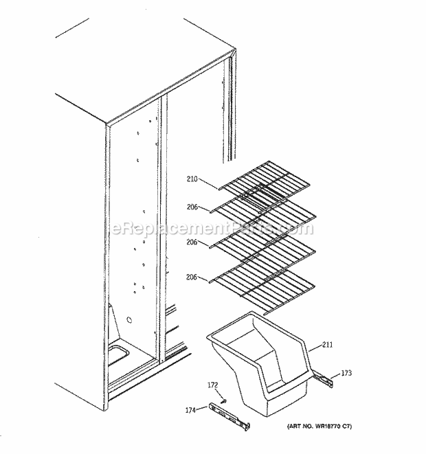 GE DSS25JFPAWW Refrigerator Freezer Shelves Diagram