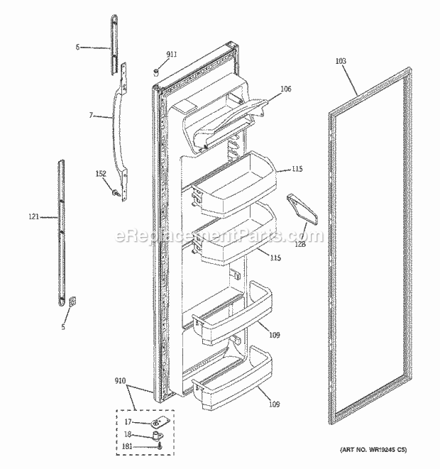 GE DSS25JFPAWW Refrigerator Fresh Food Door Diagram