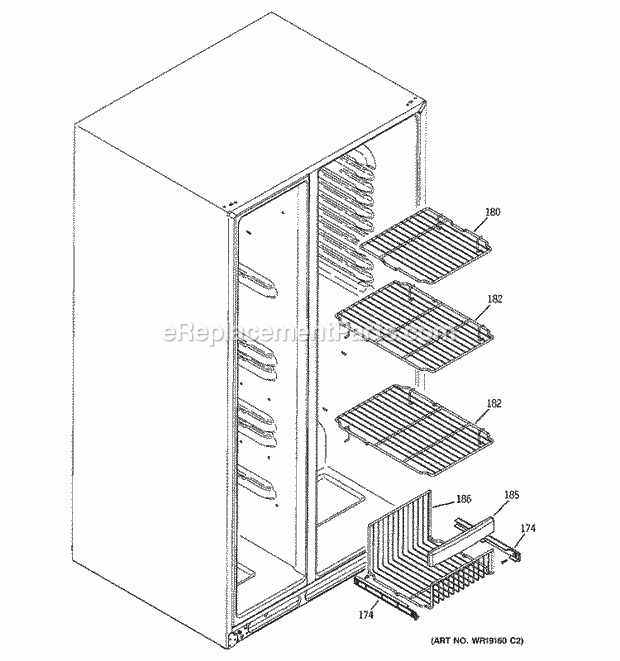 GE DSS25KGRCBB Refrigerator Freezer Shelves Diagram