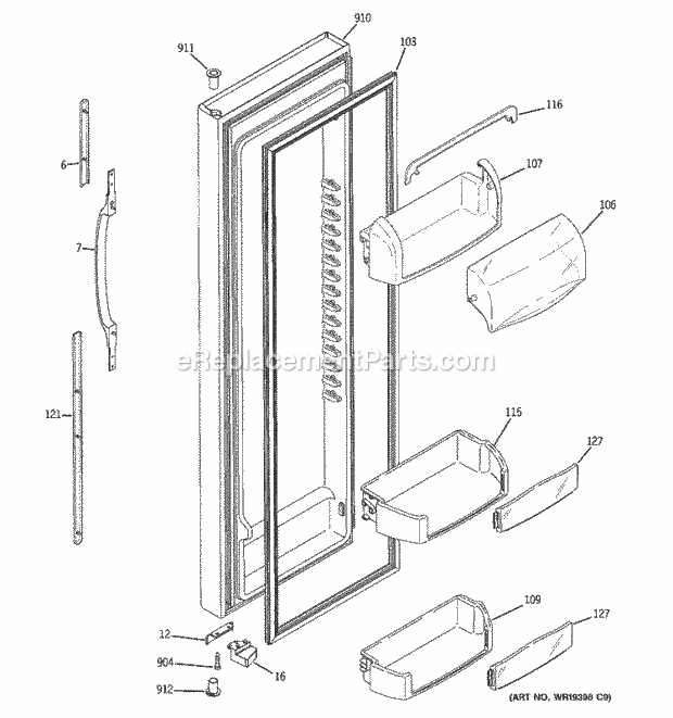 GE DSS25KGRCBB Refrigerator Fresh Food Door Diagram