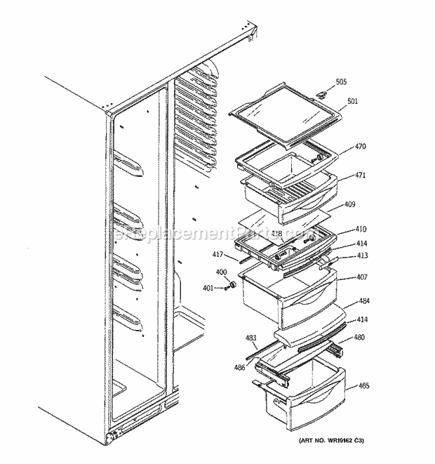 GE DSS25KGRCBB Refrigerator Fresh Food Shelves Diagram