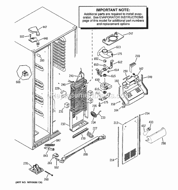 GE DSS25KGRCWW Refrigerator Freezer Section Diagram