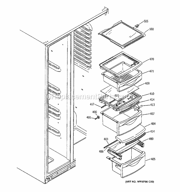 GE DSS25KGRDBB Refrigerator Fresh Food Shelves Diagram