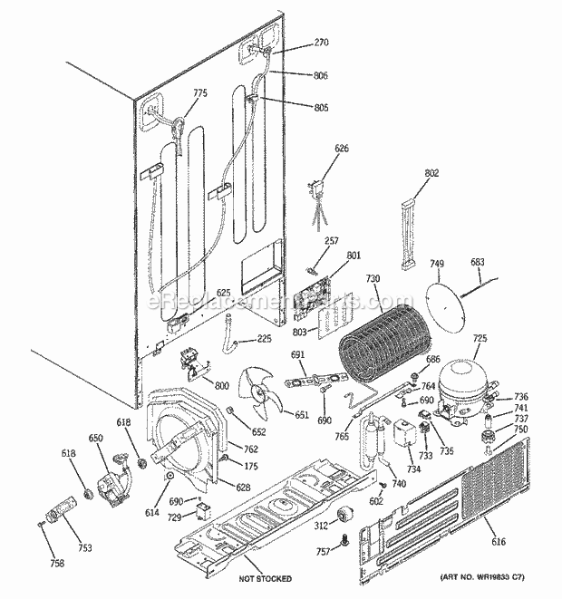 GE DSS25KGRDBB Refrigerator Sealed System & Mother Board Diagram