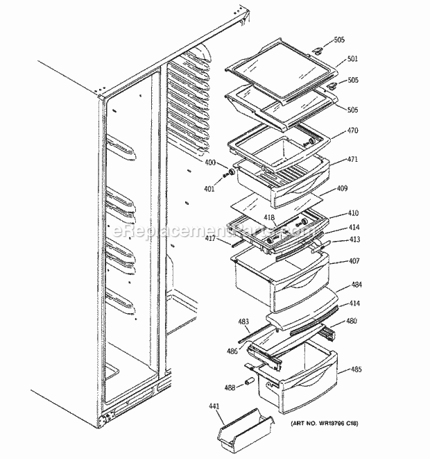 GE DSS25LGPABB Refrigerator Fresh Food Shelves Diagram