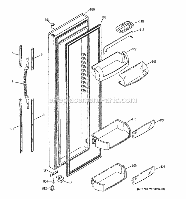 GE DSS25LGPAWW Refrigerator Fresh Food Door Diagram