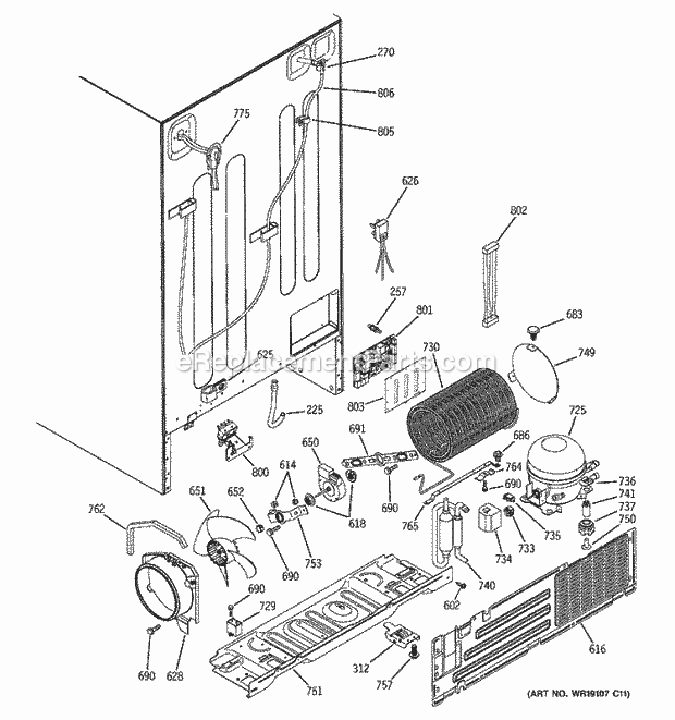GE DSS25LSPABS Refrigerator Sealed System & Mother Board Diagram