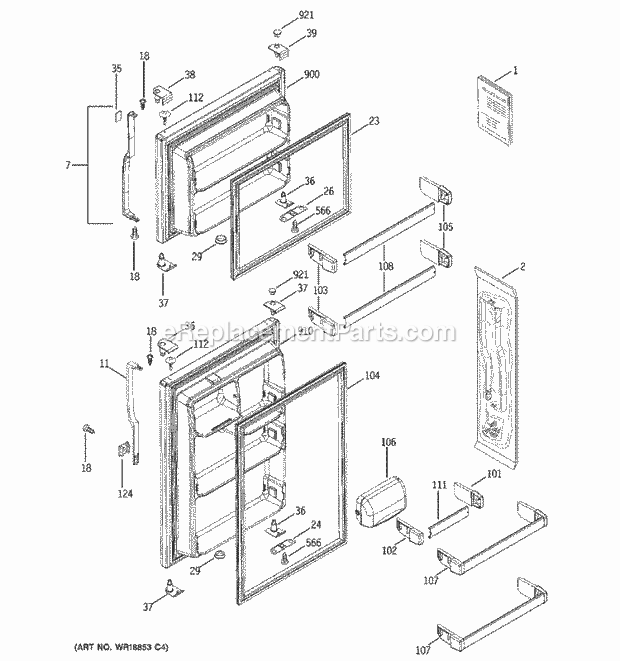 GE DTH18ZBSARWW Refrigerator Doors Diagram