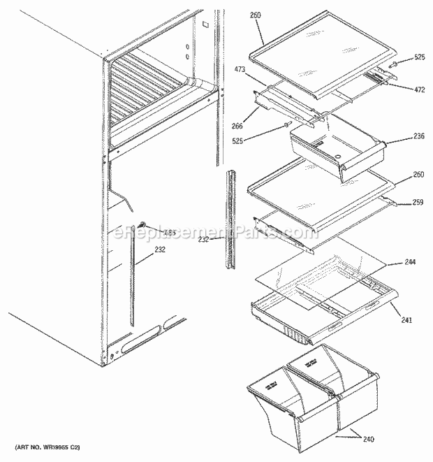 GE DTS18ICSLRBB Refrigerator Fresh Food Shelves Diagram