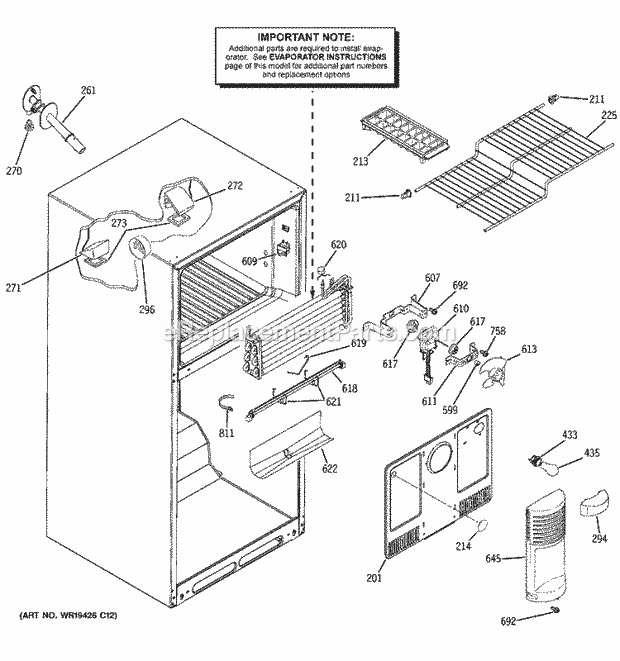 GE DTS18ZBRSRWW Refrigerator Freezer Section Diagram