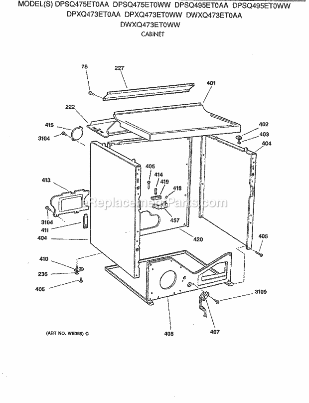 GE DWXQ473ET0AA Electric Dryer Cabinet Diagram