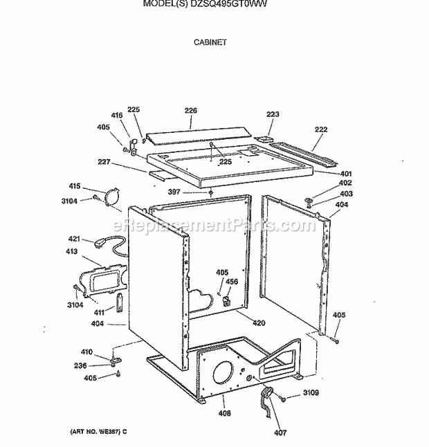 GE DZSQ495GT0WW Gas Dryer Cabinet Diagram