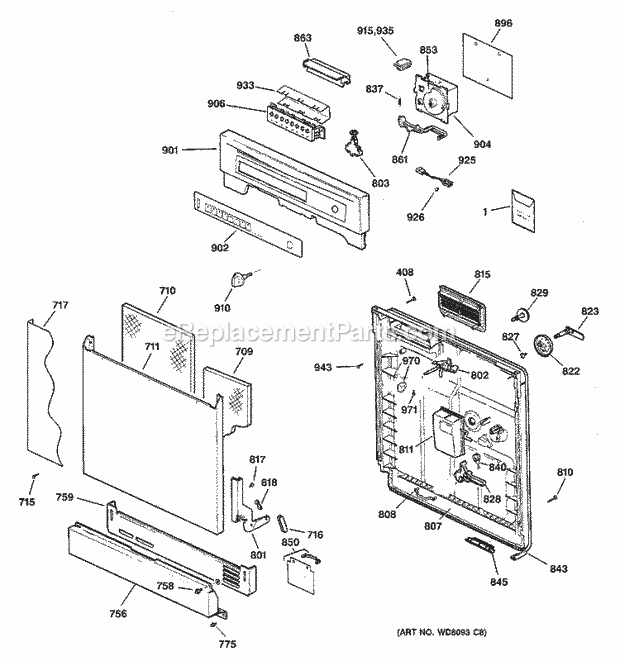 GE EDW1500J00CC Dishwasher Escutcheon & Door Assembly Diagram