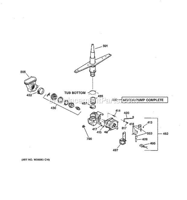 GE EDW1500J00CC Dishwasher Motor - Pump Mechanism Diagram