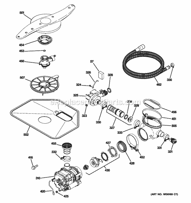 GE EDWF800P00WW Motor-Pump Mechanism Diagram