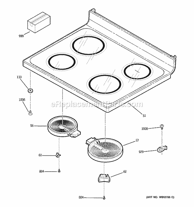 GE EER3000D01BB Electric Range Cooktop Diagram