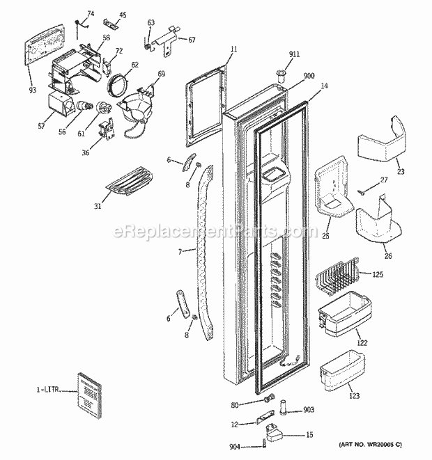 GE ESF25KGTAWW Refrigerator Freezer Door Diagram